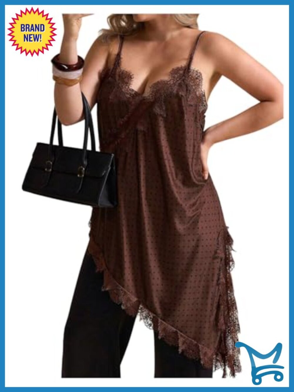 Plus Size Lace Polka Dot Tank Top Sleeveless V Neck Asymmetrical Camisole
